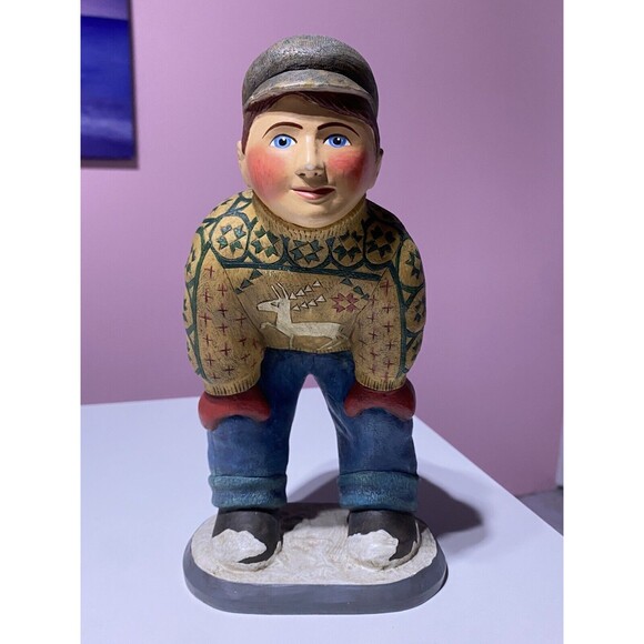Department 56 Leo Smith Boy Playing Our Town “Snowman” Collection Folk Art - Picture 1 of 10
